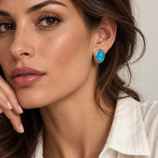PERUVIAN BLUE OPAL 14K GOLD FILL & STERLING STUD EARRINGS