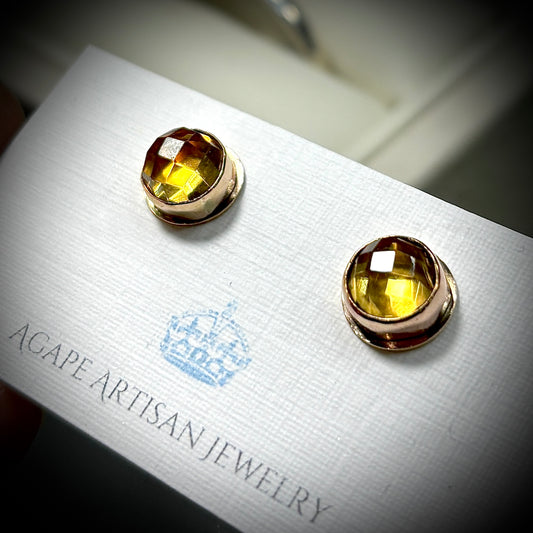 CITRINE 14K GOLD FILL STUD EARRINGS