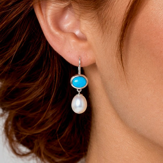 NACOZARI TURQUOISE & FRESHWATER PEARL 14K GOLD FILL & STERLING SILVER DROP EARRINGS