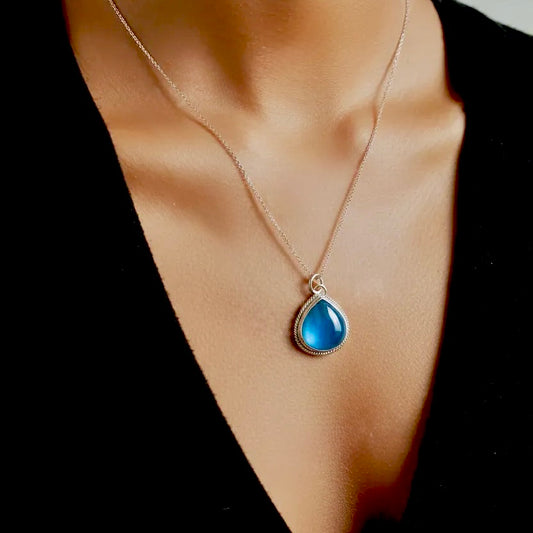 TEAL FLUORITE STERLING PENDANT STERLING SILVER NECKLACE