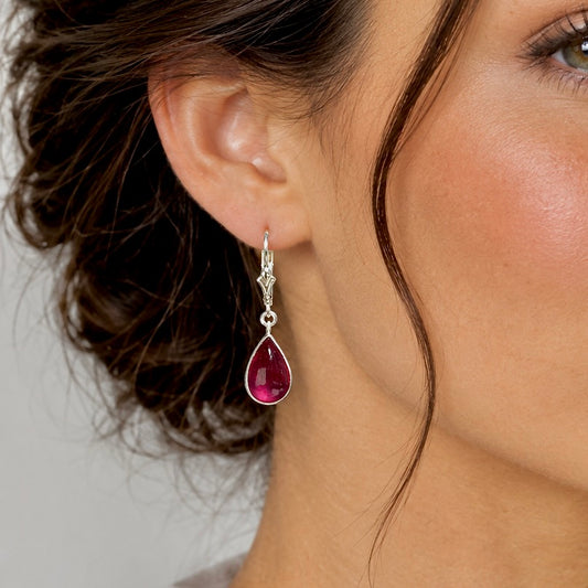 AFGHAN RUBY DROP STERLING EARRINGS
