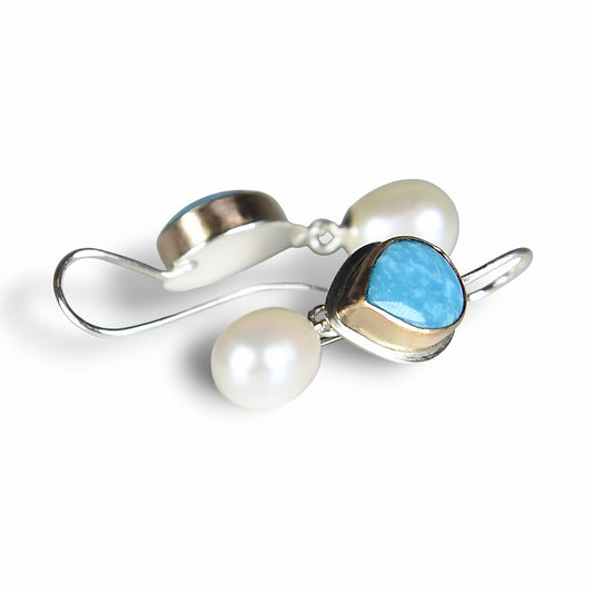 NACOZARI TURQUOISE & FRESHWATER PEARL 14K GOLD FILL & STERLING SILVER DROP EARRINGS