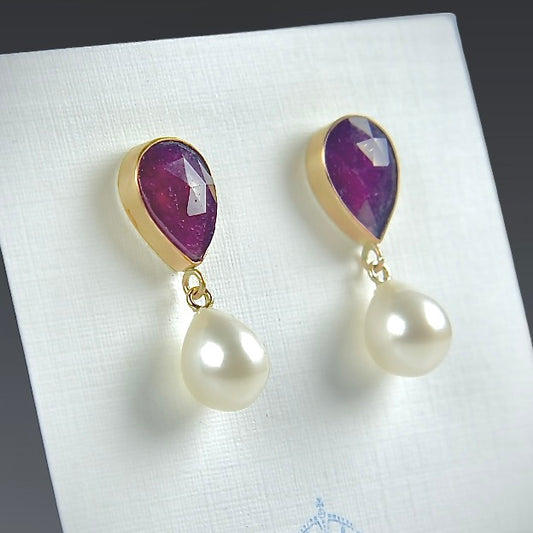 SAPPHIRE & FRESHWATER PEARL 14K GOLD FILL EARRINGS