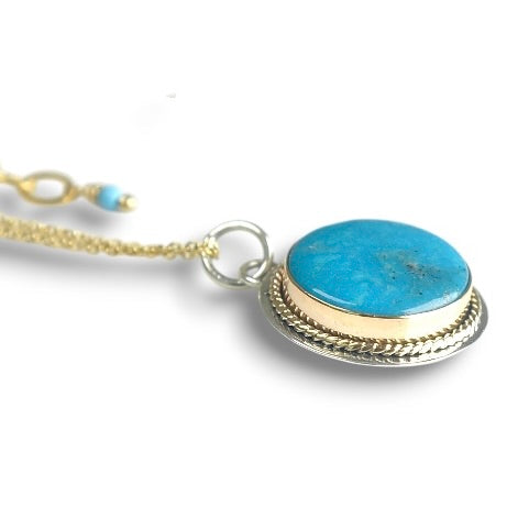 KINGMAN TURQUOISE 14K GOLD FILL & STERLING PENDANT NECKLACE