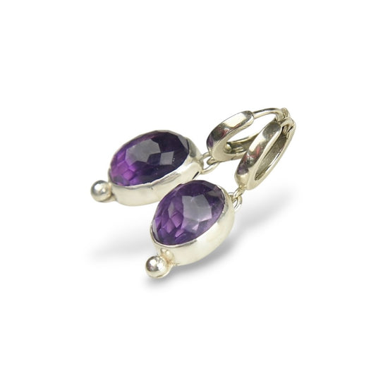 PINK AMETHYST DROP STERLING HUGGIE EARRINGS