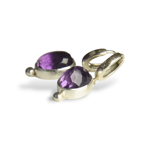 PINK AMETHYST DROP STERLING HUGGIE EARRINGS