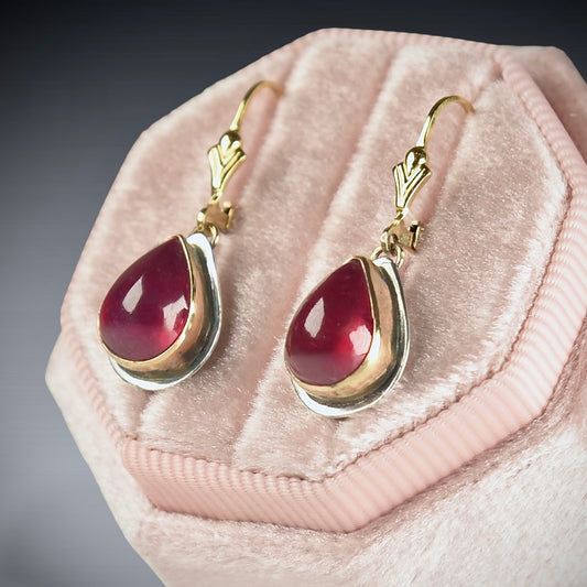 AFGHAN RUBY DROP 14k GOLD FILL EARRING