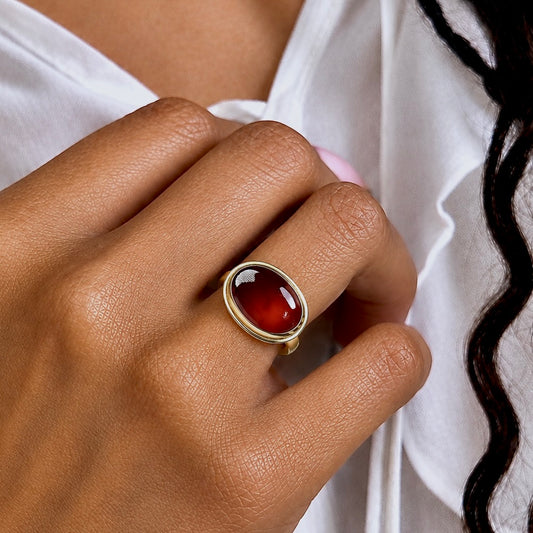 HESSONITE GARNET 14K GOLD FILL & STERLING RING