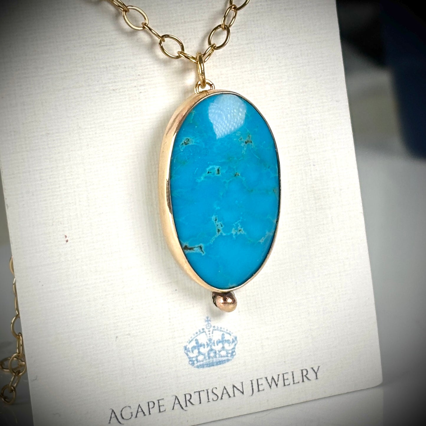 KINGMAN TURQUOISE 14K GOLD FILL PENDANT NECKLACE