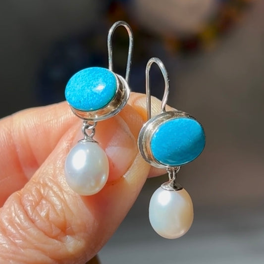NACOZARI TURQUOISE & FRESHWATER PEARL 14K GOLD FILL & STERLING SILVER DROP EARRINGS