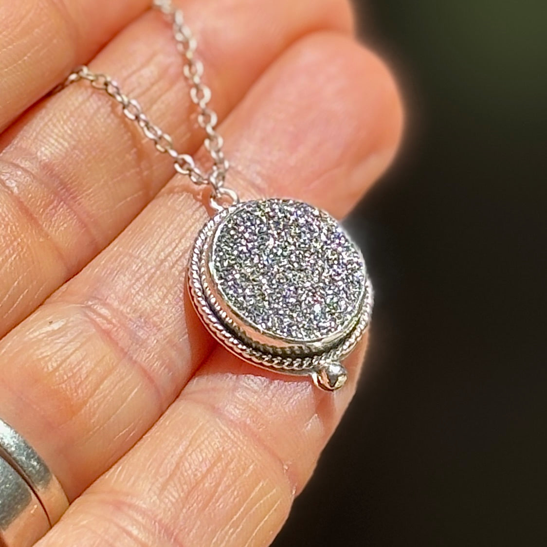 SILVER TITANIUM DRUZY STERLING PENDANT NECKLACE