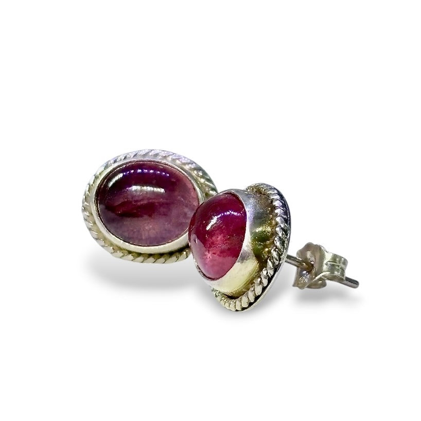 BERRY TOURMALINE STERLING STUD EARRINGS
