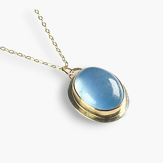 AQUAMARINE 14K GOLD FILL & STERLING PENDANT NECKLACE