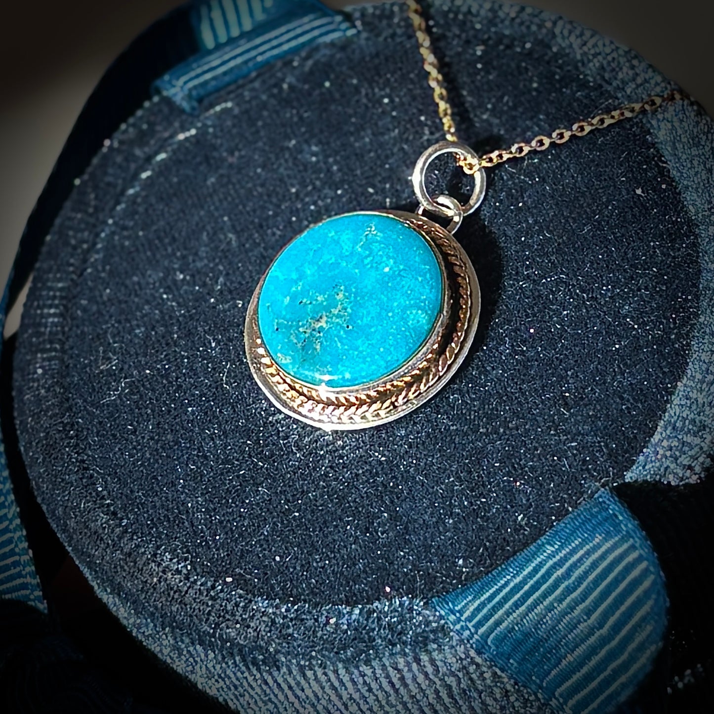 KINGMAN TURQUOISE 14K GOLD FILL & STERLING PENDANT NECKLACE