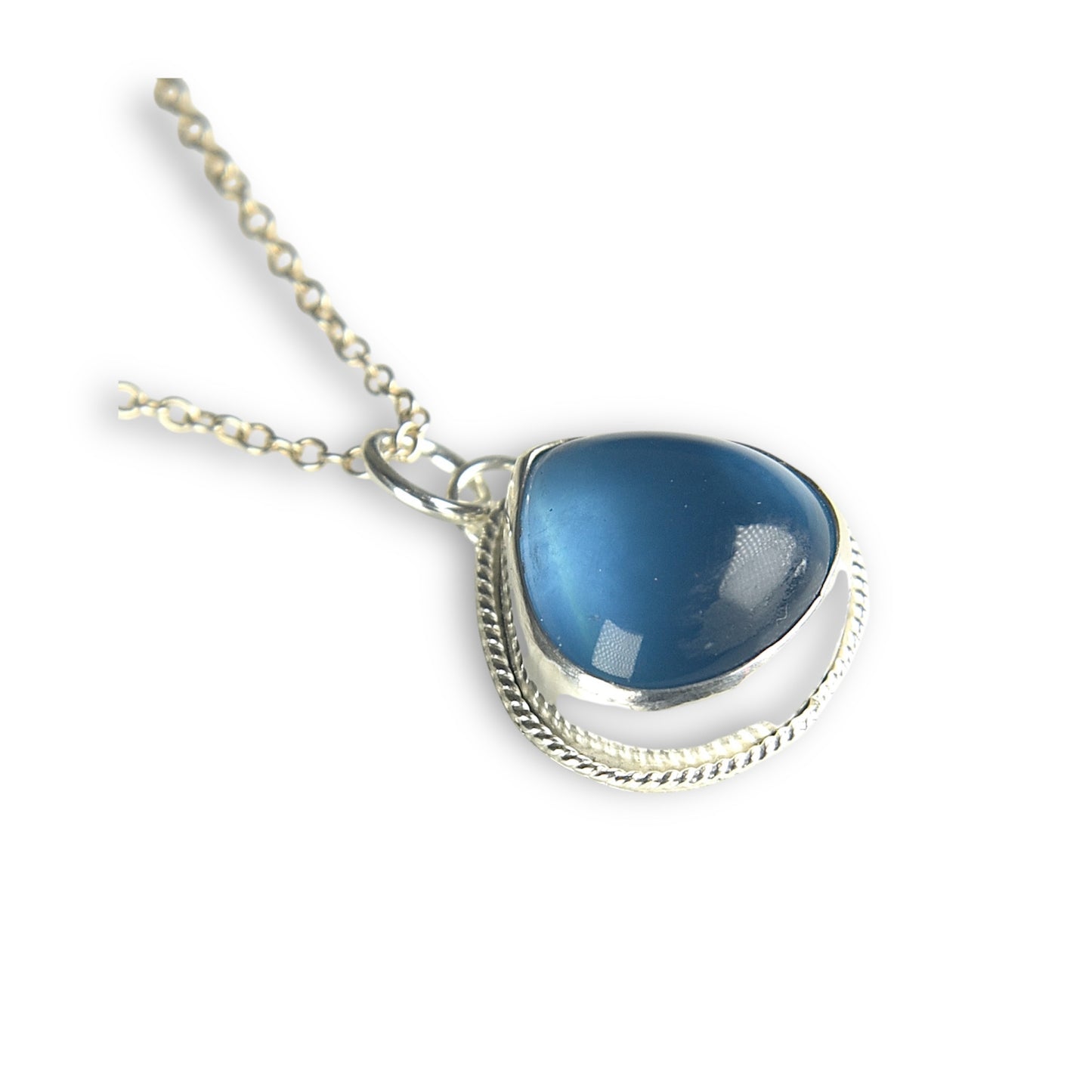 TEAL FLUORITE STERLING PENDANT STERLING SILVER NECKLACE