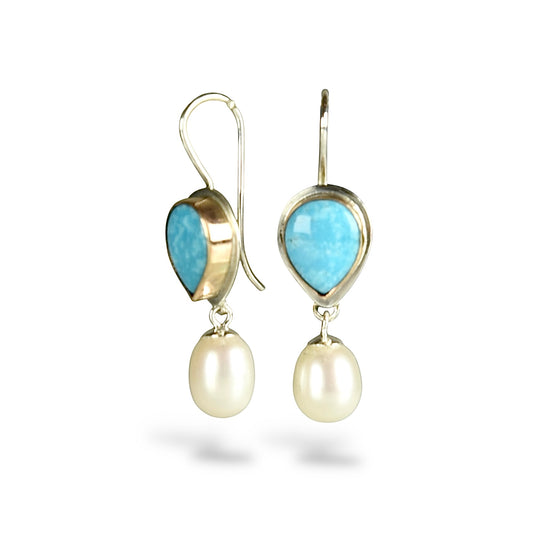 NACOZARI TURQUOISE & FRESHWATER PEARL 14K GOLD FILL & STERLING SILVER DROP EARRINGS
