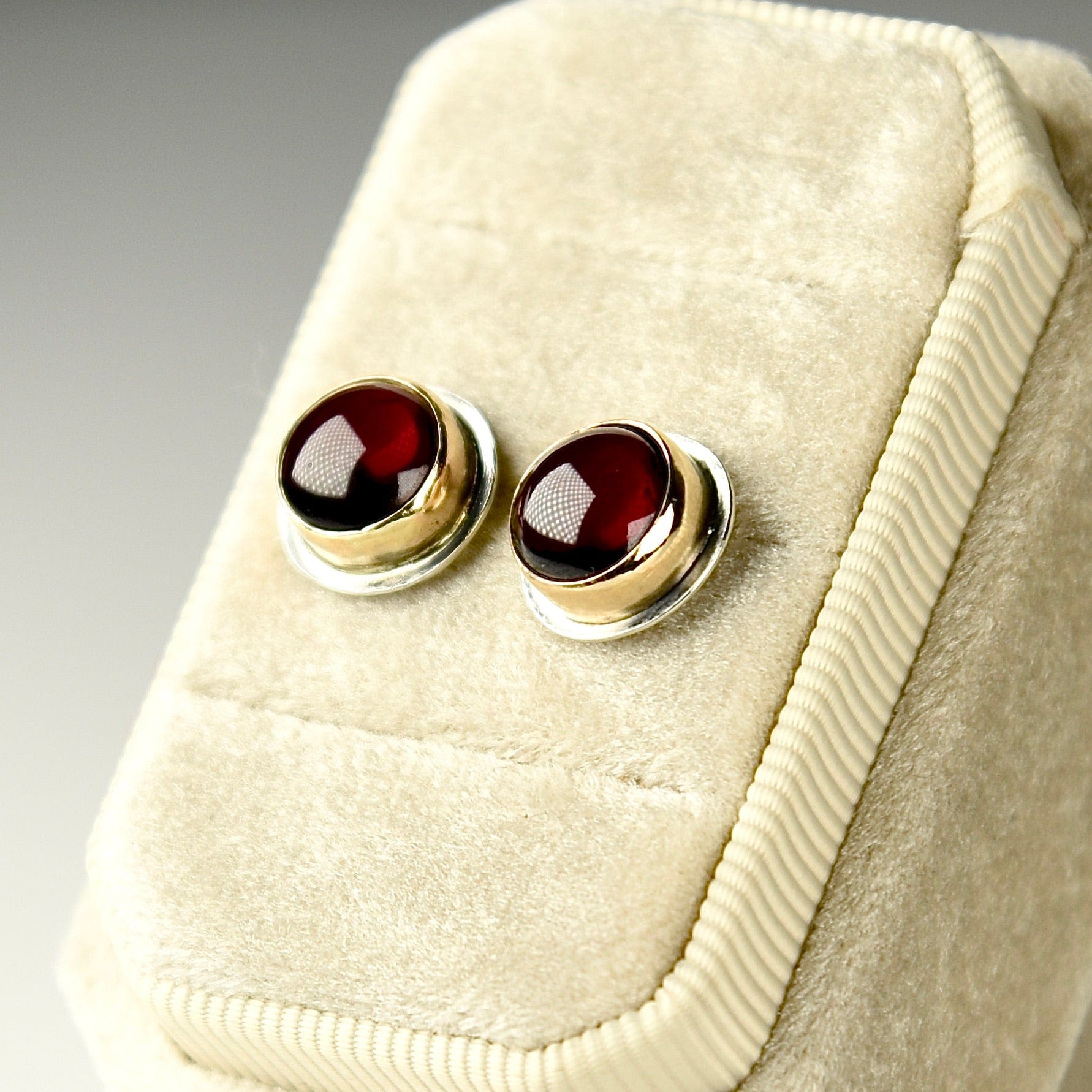 Agapé Artisan Jewelry GARNET 14K GOLD FILL & STERLING STUD EARRINGS 14k gold filled