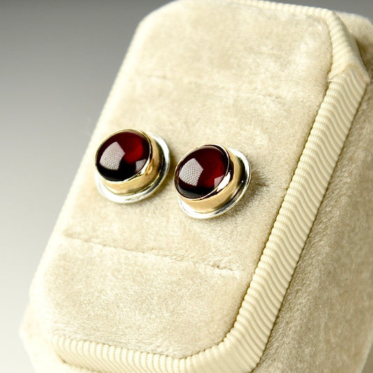 Agapé Artisan Jewelry GARNET 14K GOLD FILL & STERLING STUD EARRINGS 14k gold filled