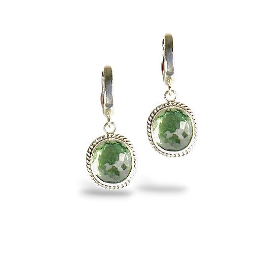 GREEN AMETHYST DROP STERLING HUGGIE EARRINGS