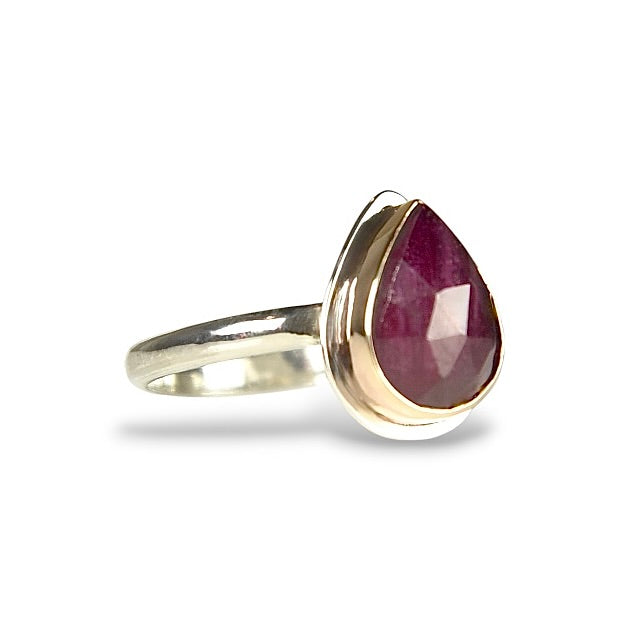 PINK SAPPHIRE TEARDROP 14K GOLD FILL & STERLING RING