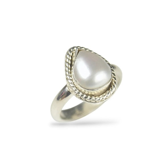FRESHWATER PEARL TEARDROP STERLING RING