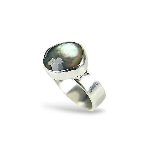 MOTHER OF PEARL HIMALAYAN QUARTZ STERLING RING