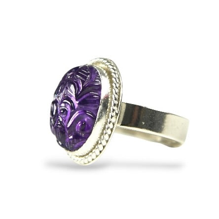 CARVED AMETHYST STERLING RING