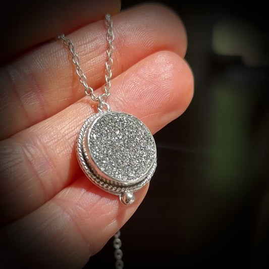 SILVER TITANIUM DRUZY STERLING PENDANT NECKLACE