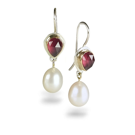 RHODOLITE GARNET & FRESHWATER PEARL 14K GOLD FILL & STERLING EARRINGS