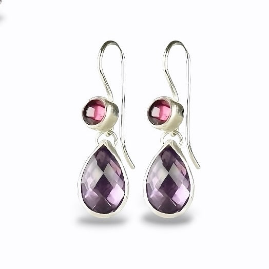 RHODOLITE GARNET & PINK AMETHYST STERLING EARRINGS