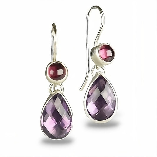 RHODOLITE GARNET & PINK AMETHYST STERLING EARRINGS