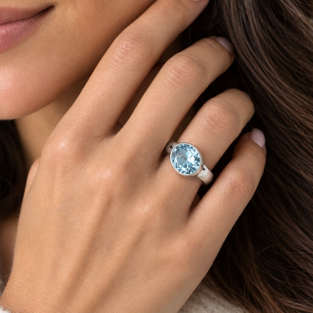 SWISS BLUE TOPAZ 14K GOLD FILL & STERLING SILVER RING