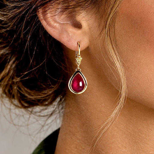 AFGHAN RUBY DROP 14k GOLD FILL EARRING