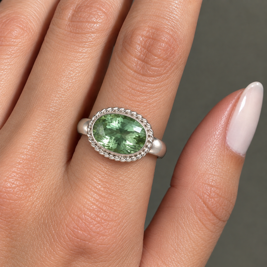 PRASIOLITE STERLING RING