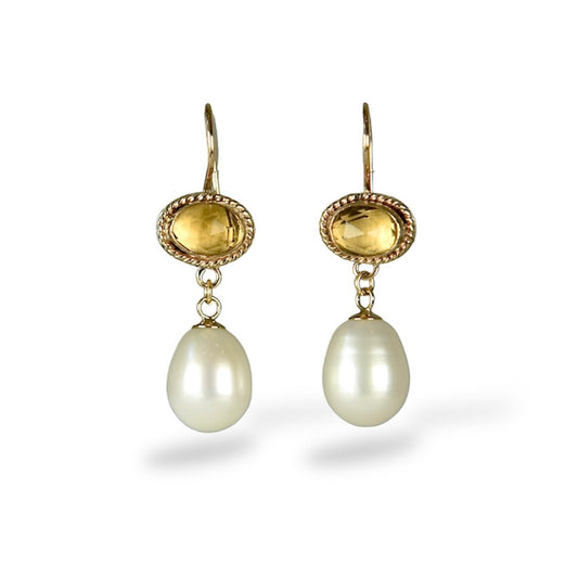 CITRINE & FRESHWATER PEARL 14K GOLD FILL EARRINGS