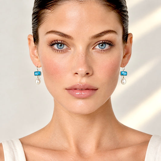 SLEEPING BEAUTY TURQUOISE & FRESHWATER PEARL 14K GOLD FILL & STERLING SILVER EARRINGS