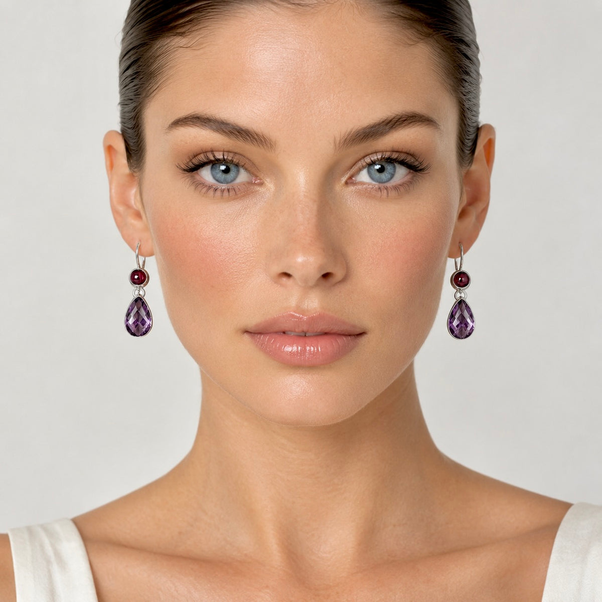RHODOLITE GARNET & PINK AMETHYST STERLING EARRINGS