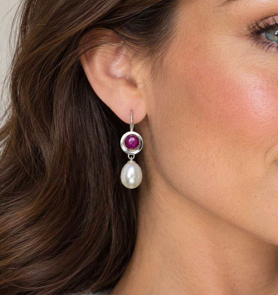PINK SHEEN SAPPHIRE & FRESHWATER PEARL 14K GOLD FILL & STERLING EARRINGS