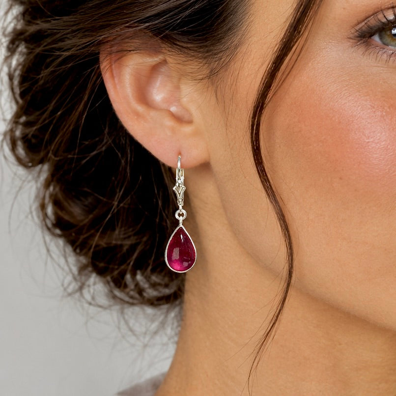 AFGHAN RUBY DROP STERLING EARRINGS