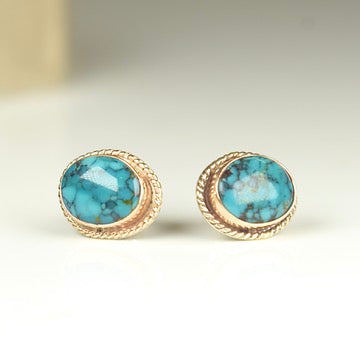 TIBETAN TURQUOISE 14K GOLD FILL STUD EARRINGS