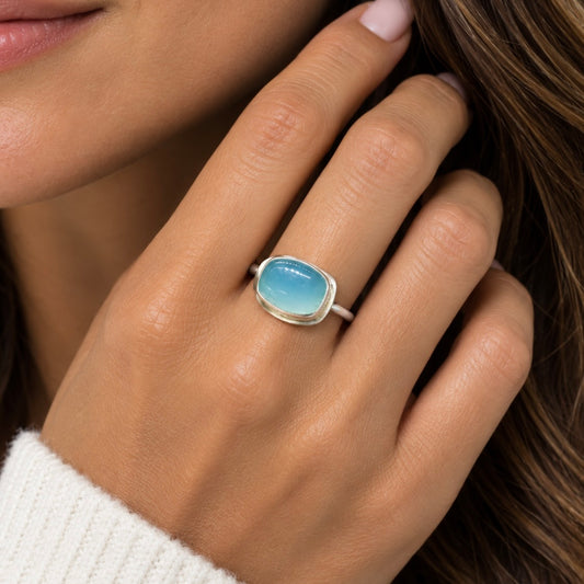 AQUA CHALCEDONY STERLING SILVER RING