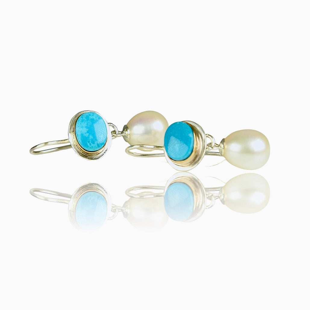 NACOZARI TURQUOISE & FRESHWATER PEARL 14K GOLD FILL & STERLING SILVER DROP EARRINGS