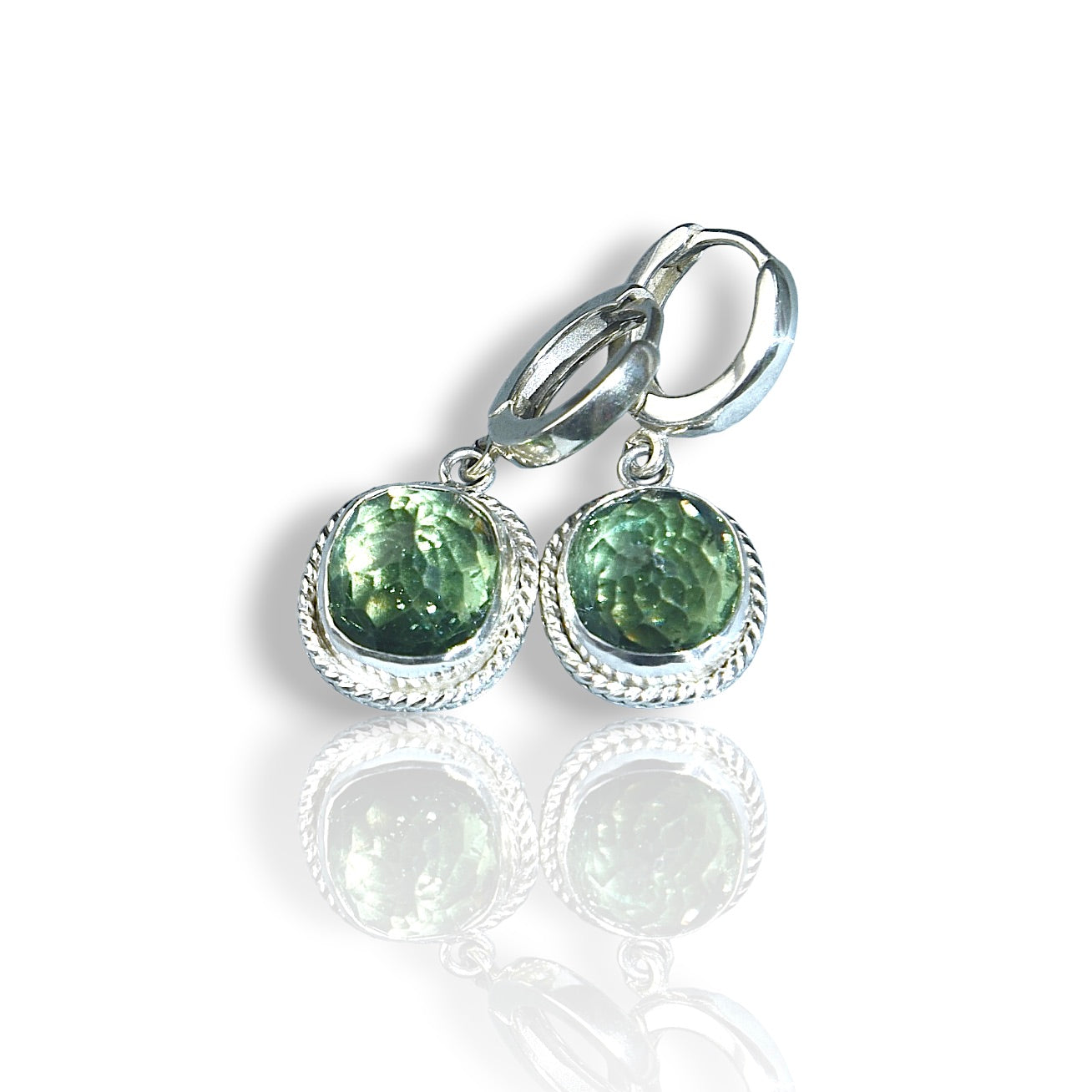 GREEN AMETHYST DROP STERLING HUGGIE EARRINGS