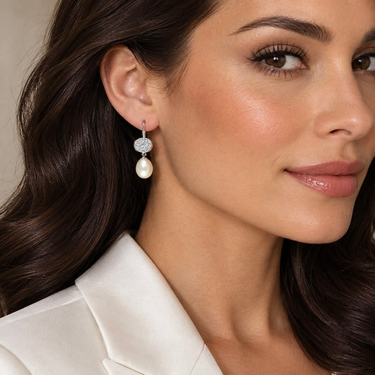 BRAZILIAN DRUZY & FRESHWATER PEARL STERLING SILVER DROP EARRINGS