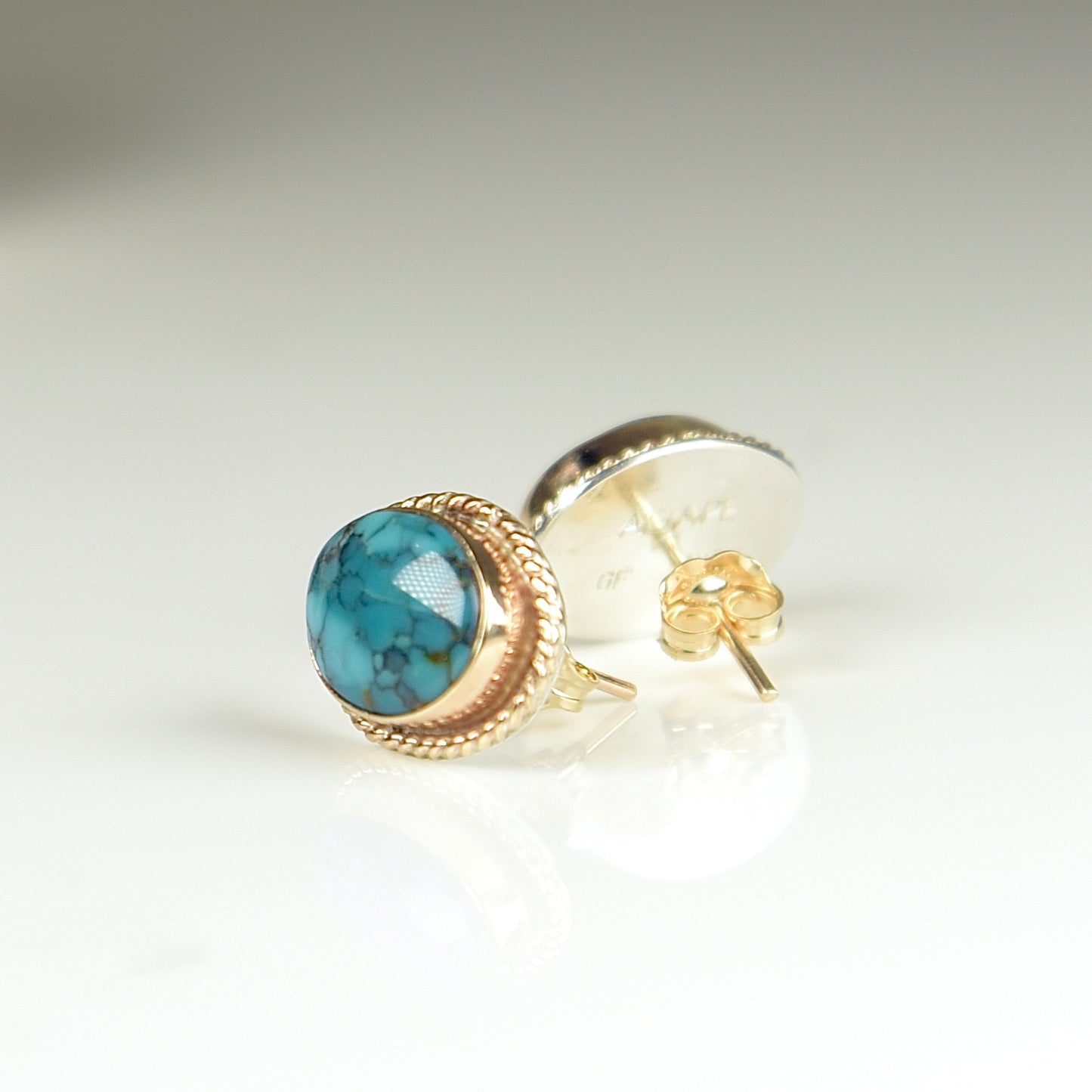 TIBETAN TURQUOISE 14K GOLD FILL STUD EARRINGS