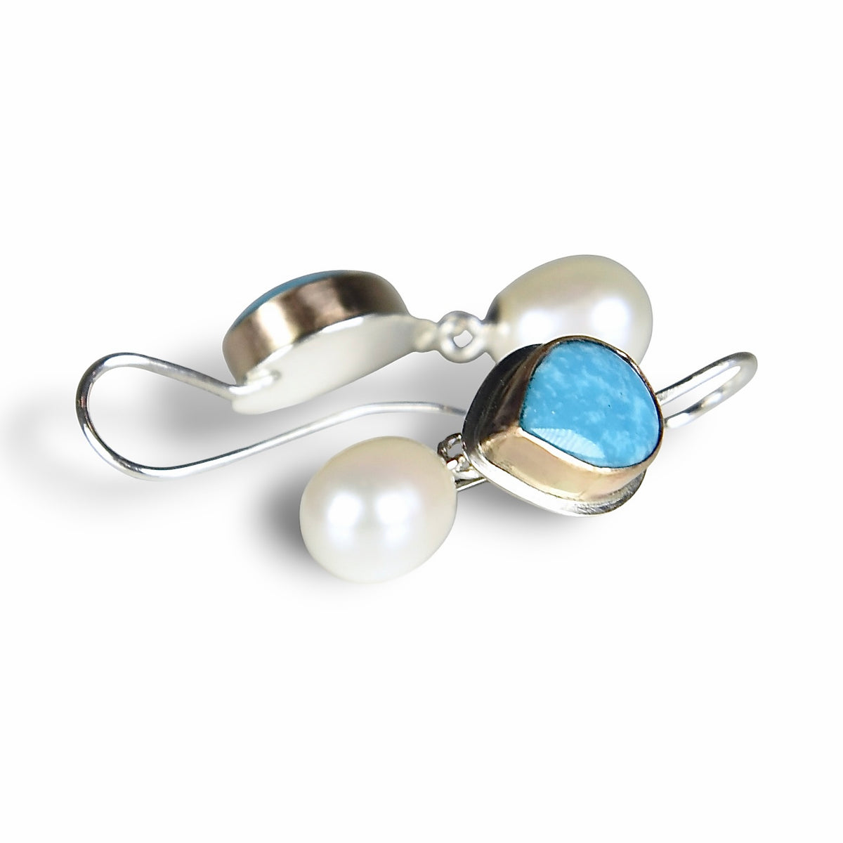 NACOZARI TURQUOISE & FRESHWATER PEARL 14K GOLD FILL & STERLING SILVER DROP EARRINGS