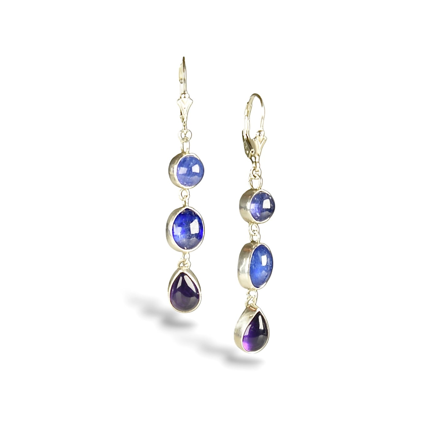 TANZANITE, SAPPHIRE & AMETHYST LINKED STERLING EARRINGS