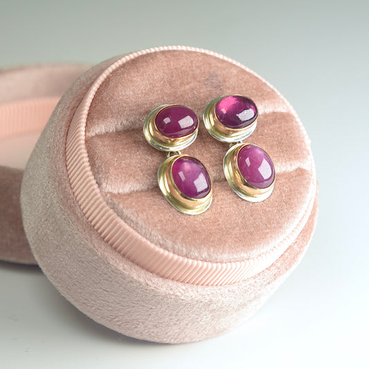 PINK RUBY 14K GOLD FILL & STERLING POST BACK DROP EARRINGS