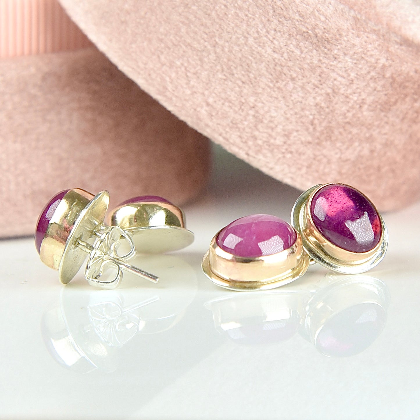 PINK RUBY 14K GOLD FILL & STERLING POST BACK DROP EARRINGS