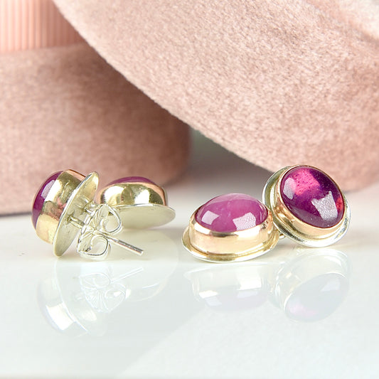 PINK RUBY 14K GOLD FILL & STERLING POST BACK DROP EARRINGS